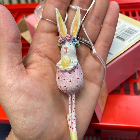 Krinkles Easter by Patience Brewster mini bunny ornament - rabbit with egg - Picture 2 of 3